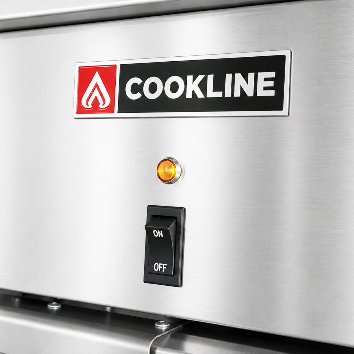 Cookline CF-40E-208-3 electric floor fryer, power switch and indicator light close-up