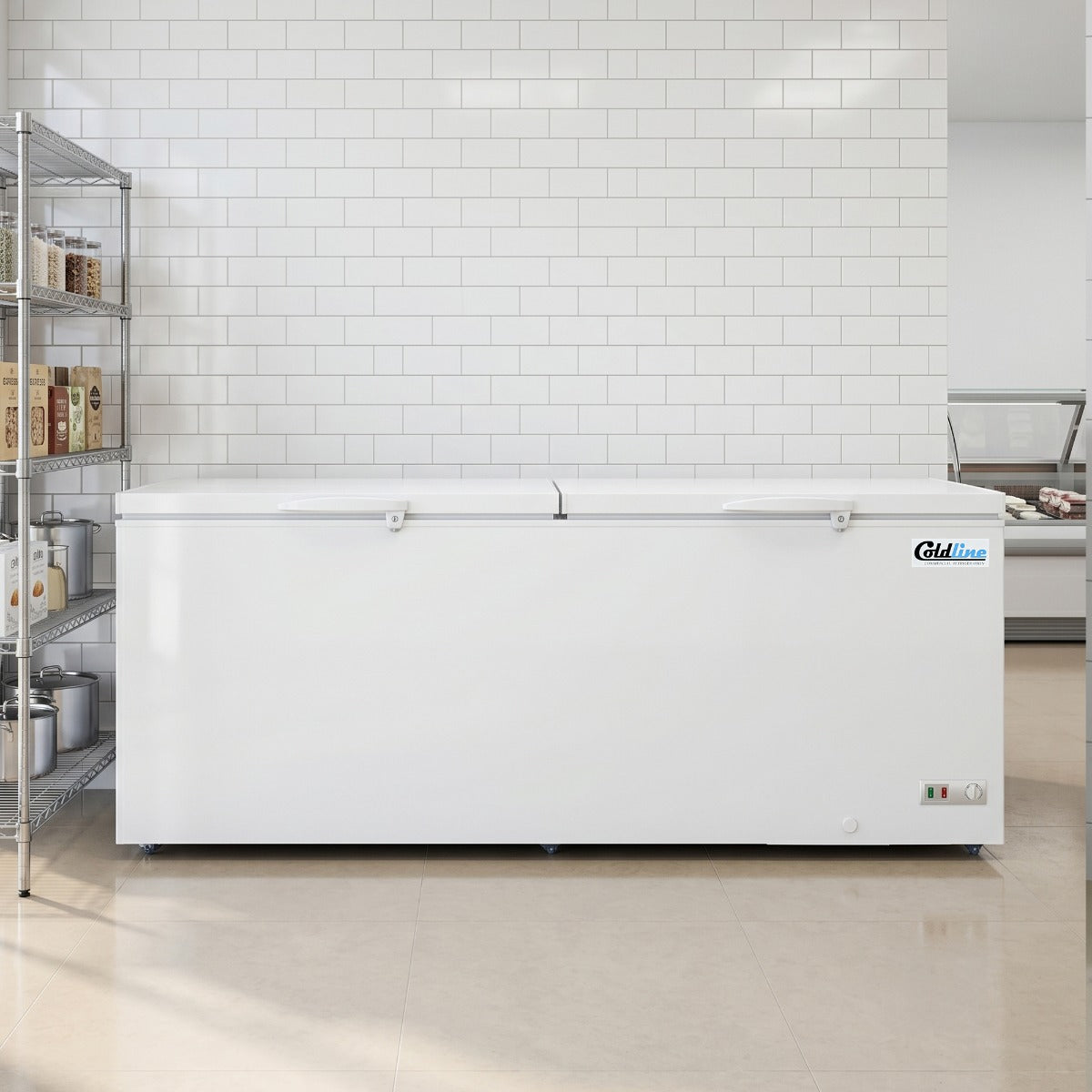 Coldline CF91 commercial chest freezer, in a store setting (representative image)