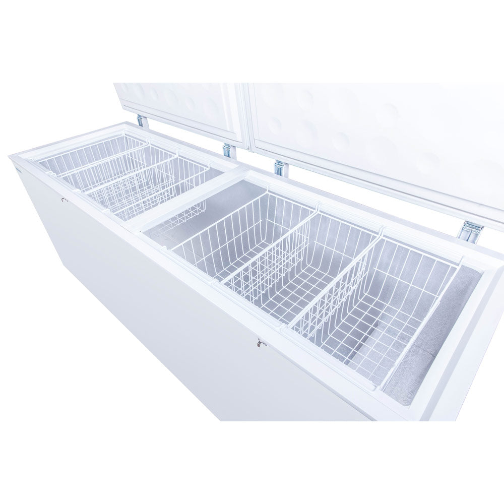 Coldline CF91 commercial chest freezer, wire baskets inside the cabinet
