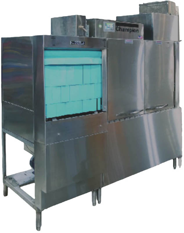 Champion 66 PRO-FF-HR rack conveyor dishwasher with heat recovery unit, front angle view