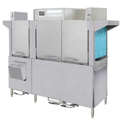 Champion 80 PRO-HD rack conveyor dishwasher with heavy-duty prewash, front angle view
