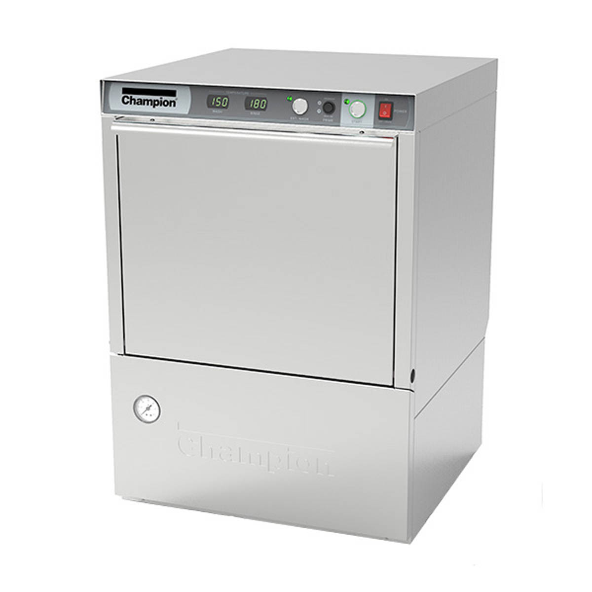 Champion UH230B high temp undercounter dishwasher, front angle view, door closed