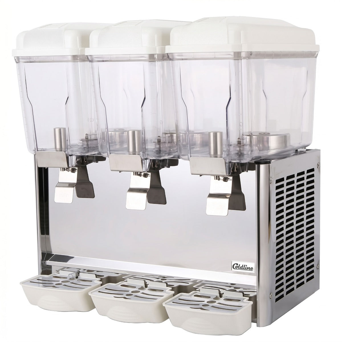 Coldline CBD-3 triple bowl refrigerated beverage dispenser, angled front view