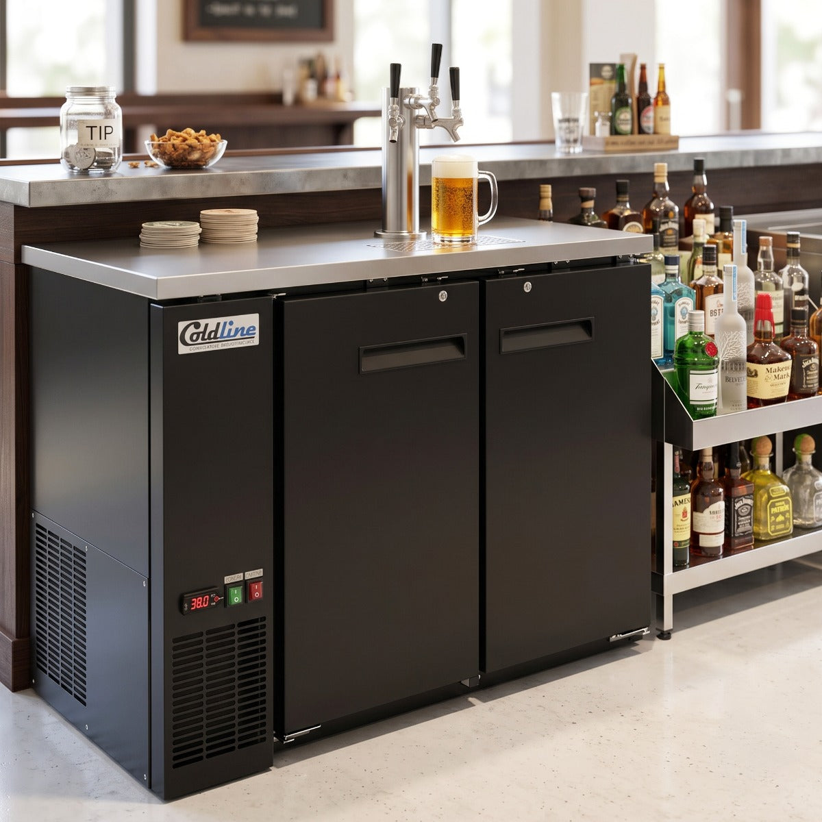 Coldline CDD-48-3T 48" Black 3 Tap Refrigerated Direct Draw Beer Dispenser