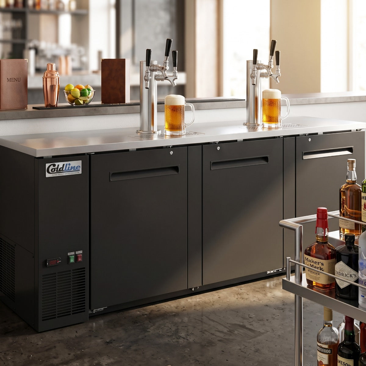 Coldline CDD-4-6T 90" Black 6 Tap Refrigerated Direct Draw Beer Dispenser