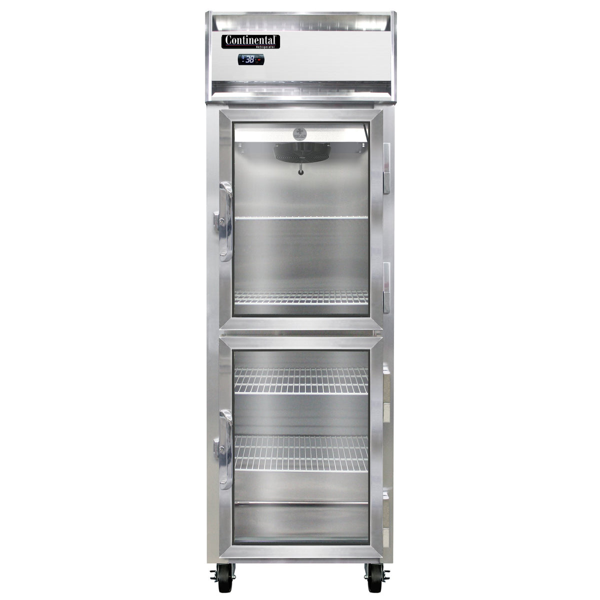 Continental Refrigerator 1RNGDHD 26-Inch Reach-In Glass Door Refrigerator — 2 Doors, Stainless Steel Front