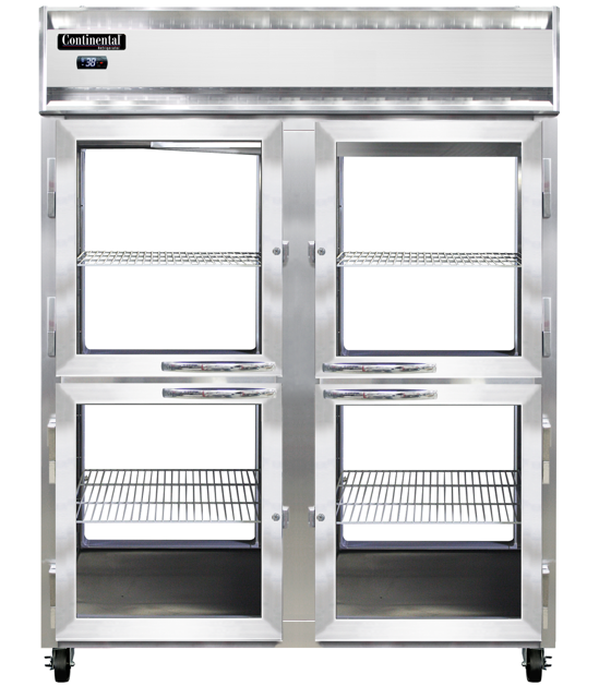 Continental Refrigerator 2RENSAPTHD-GD-GD 57-Inch Pass-Thru Glass Door Refrigerator β 8 Doors, Stainless Steel Exterior