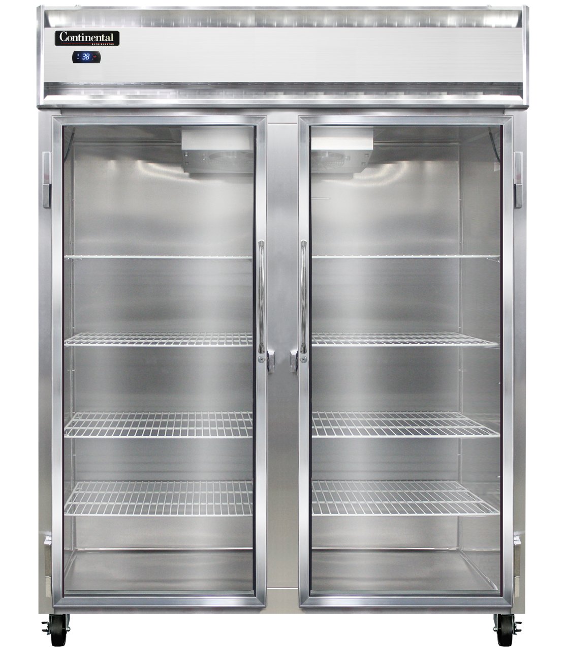 Continental Refrigerator 2RESNSAGD 57-Inch Reach-In Glass Door Refrigerator — 2 Doors, Stainless Steel Exterior