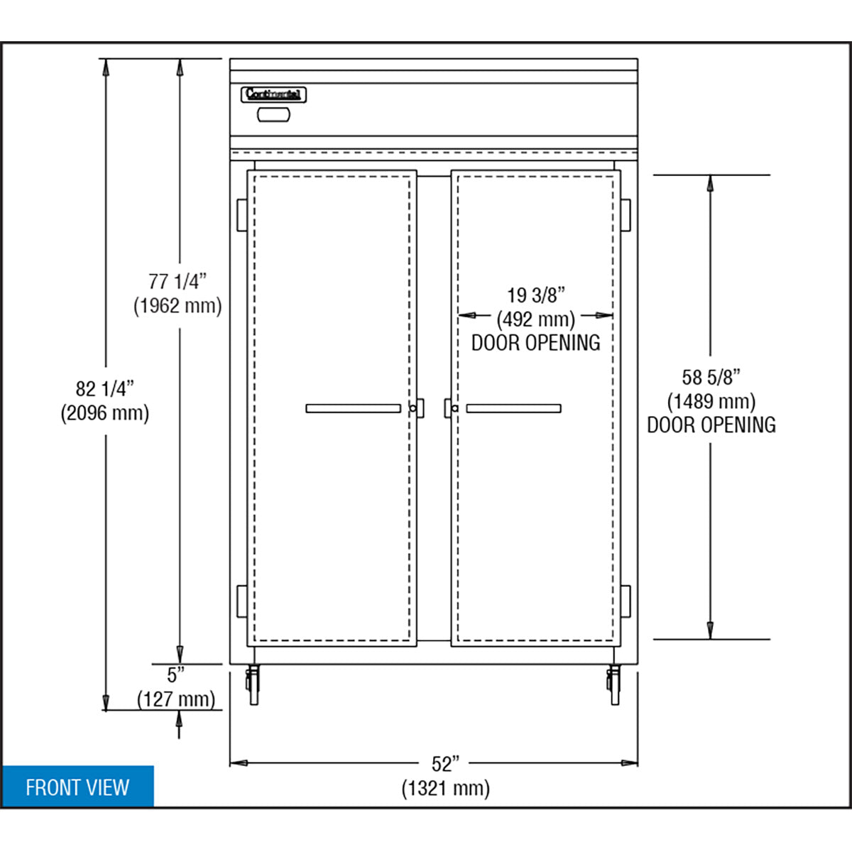 Continental Refrigerator 2RN 52-Inch Reach-In Refrigerator — 2 Doors, Stainless Steel Front