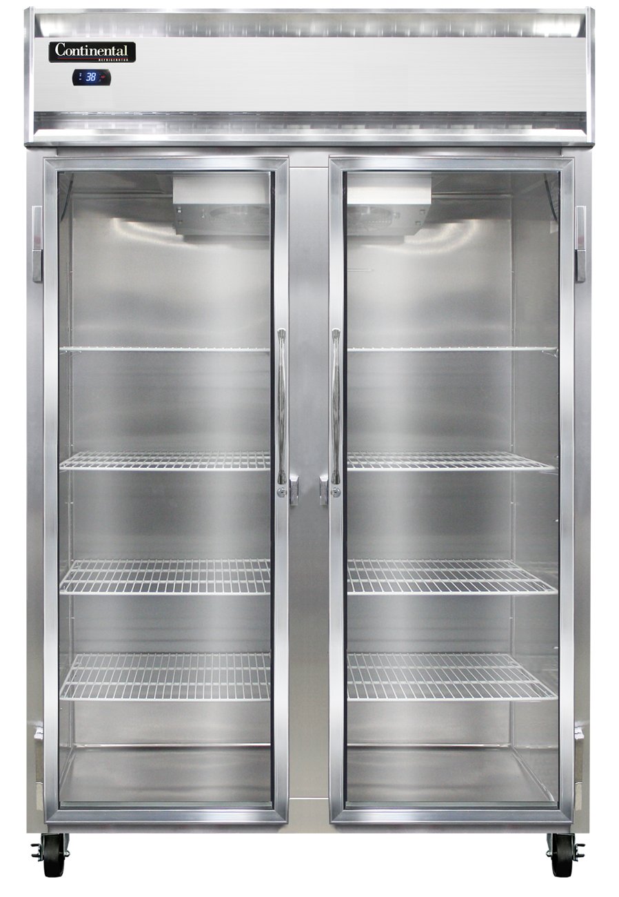 Continental Refrigerator 2RNSSGD 52-Inch Reach-In Glass Door Refrigerator — 2 Doors, Stainless Steel Exterior