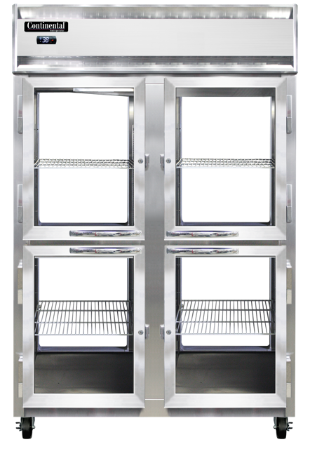 Continental Refrigerator 2RNSSPTHD-GD-GD 52-Inch Pass-Thru Glass Door Refrigerator — 8 Doors, Stainless Steel Exterior