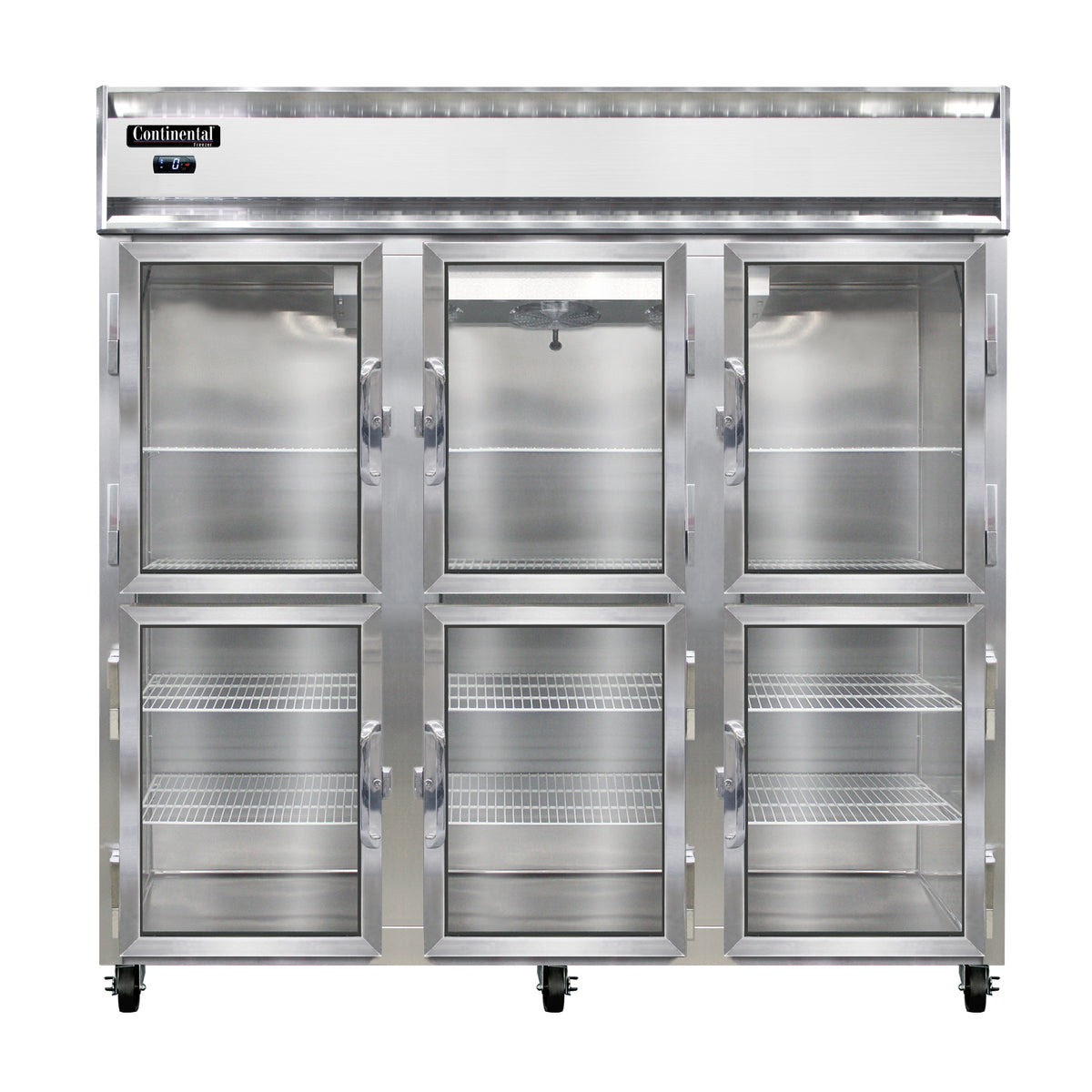 Continental Refrigerator 3FNGDHD 78-Inch Reach-In Glass Door Freezer — 6 Doors, Stainless Steel Front