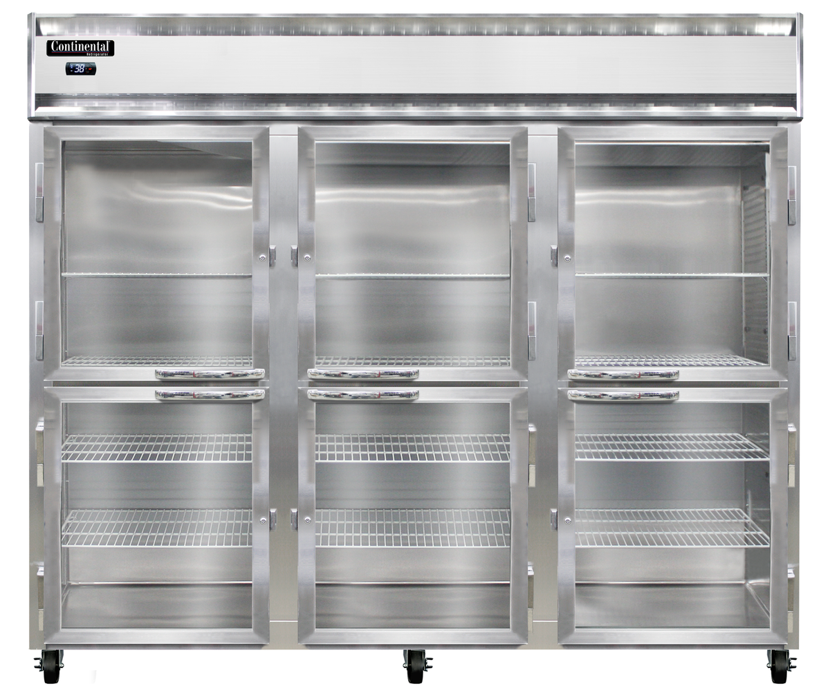 Continental Refrigerator 3RENSAPTHD-GD-SD 85.5-Inch Pass-Thru Glass Door Refrigerator — 12 Doors, Stainless Steel Exterior