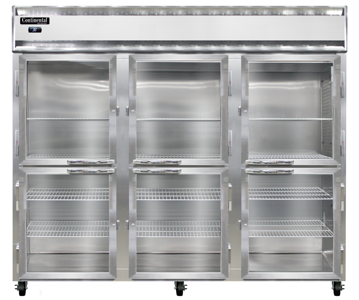 Continental Refrigerator 3RENSSPTHD-GD-SD 85.5-Inch Pass-Thru Glass Door Refrigerator — 12 Doors, Stainless Steel Exterior
