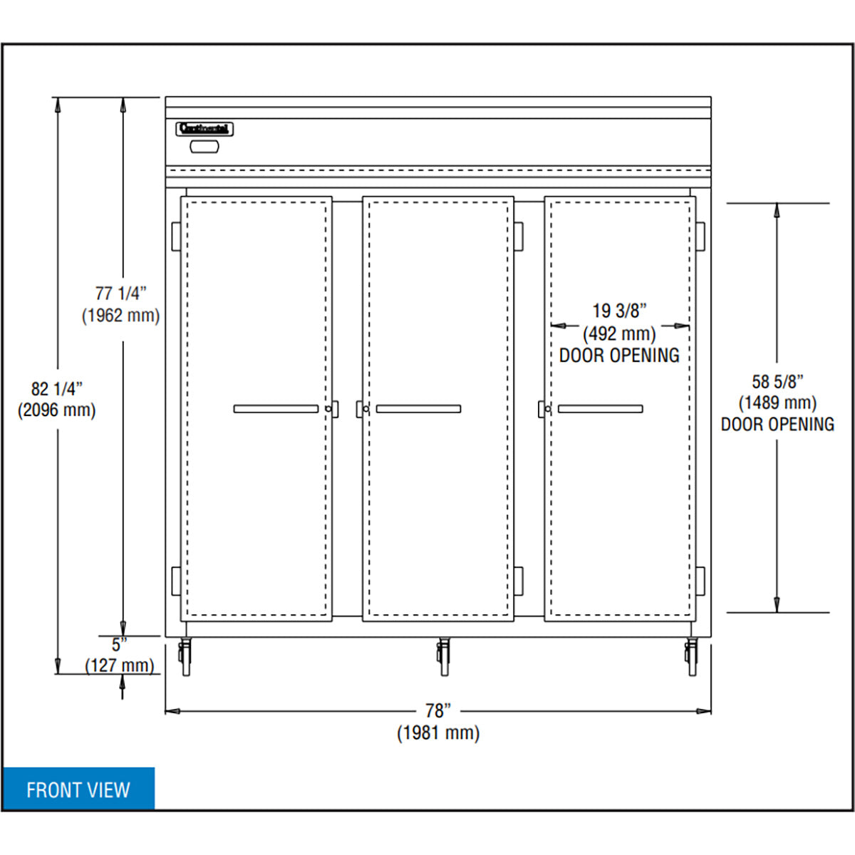 Continental Refrigerator 3RN 78-Inch Reach-In Refrigerator — 3 Doors, Stainless Steel Front