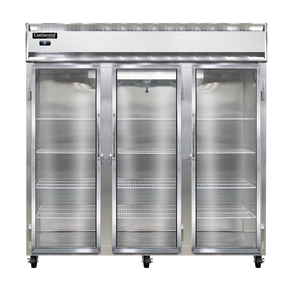 Continental Refrigerator 3RNGD 78-Inch Reach-In Glass Door Refrigerator — 3 Doors, Stainless Steel Front