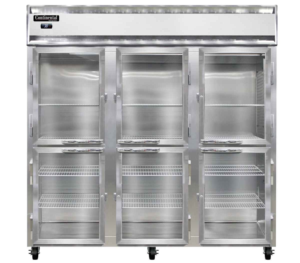 Continental Refrigerator 3RNSAPTHD-GD-SD 78-Inch Pass-Thru Glass Door Refrigerator — 6 Doors, Stainless Steel Exterior