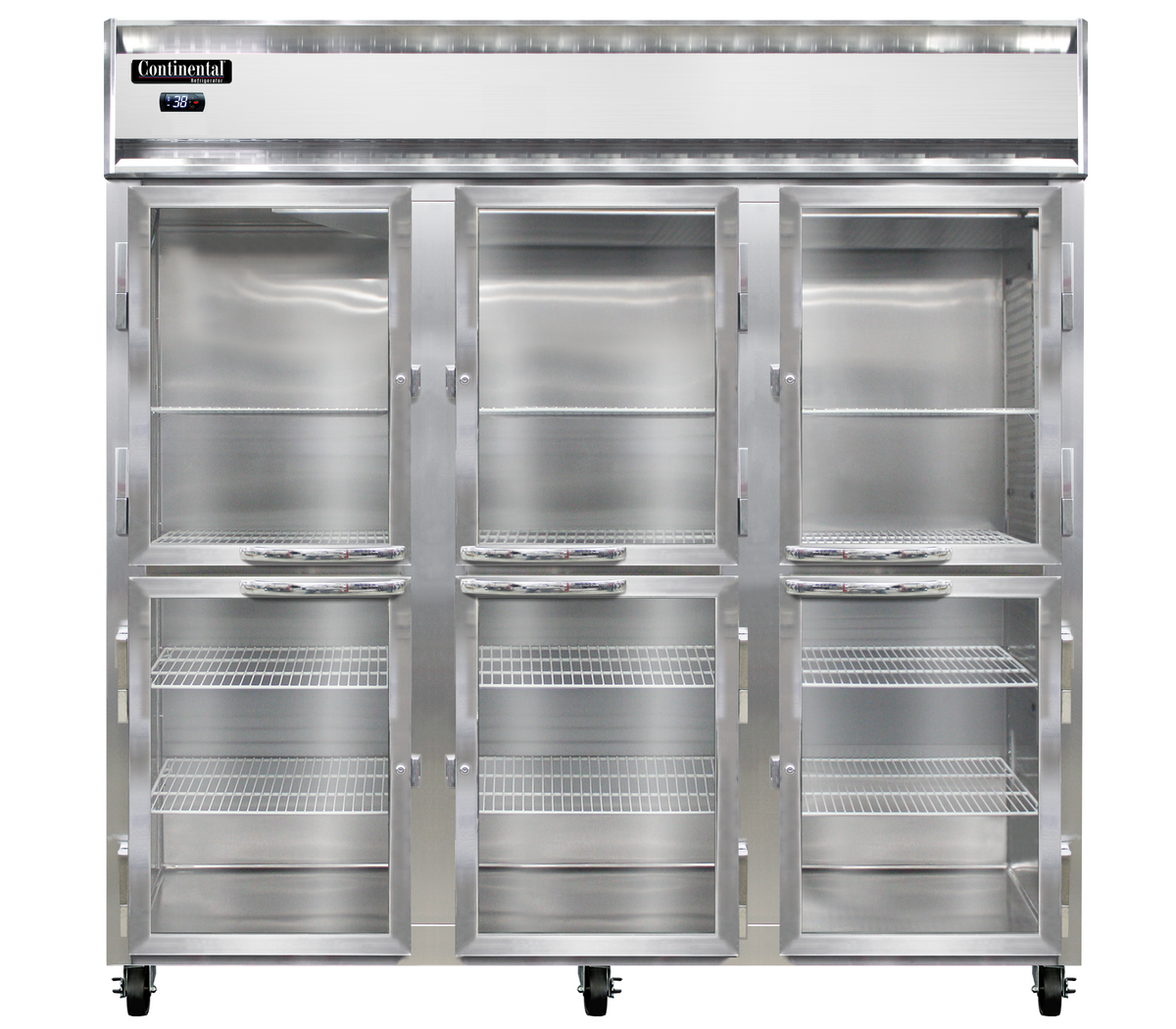 Continental Refrigerator 3RNSSPTHD-GD-SD 78-Inch Pass-Thru Glass Door Refrigerator — 6 Doors, Stainless Steel Exterior