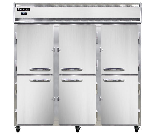 Continental Refrigerator 3RNSSPTHD-SD-GD 78-Inch Pass-Thru Glass Door Refrigerator — 6 Doors, Stainless Steel Exterior
