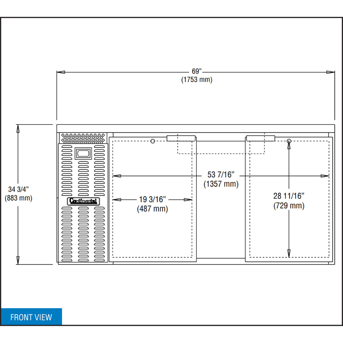 Continental Refrigerator BB69N 69-Inch Back Bar Refrigerator β 2 Doors