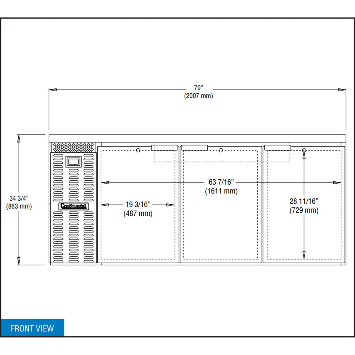 Continental Refrigerator BB79N 79-Inch Back Bar Refrigerator — 3 Doors
