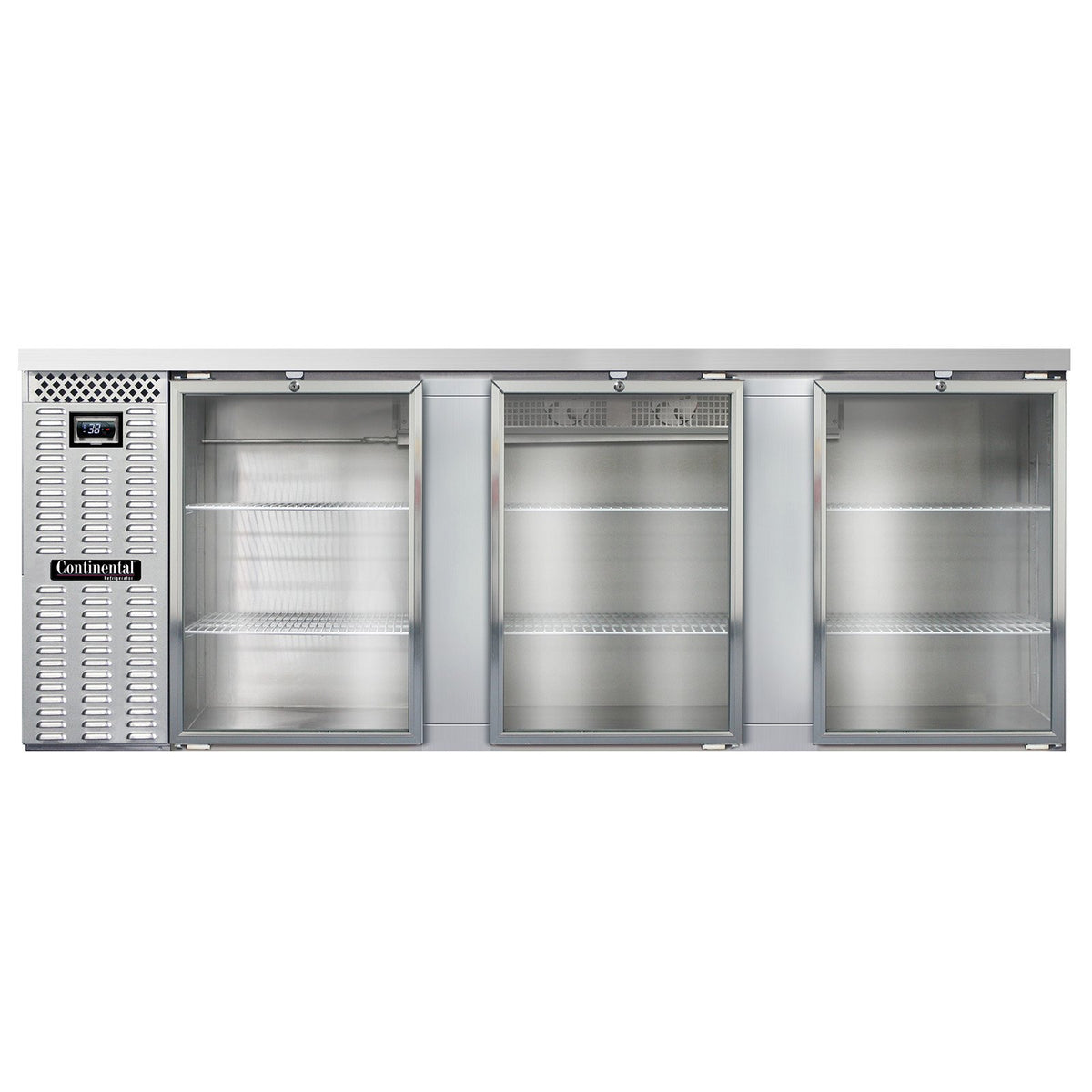 Continental Refrigerator BB90NSSGD 90-Inch Back Bar Glass Door Refrigerator — 3 Doors, Stainless Steel Exterior