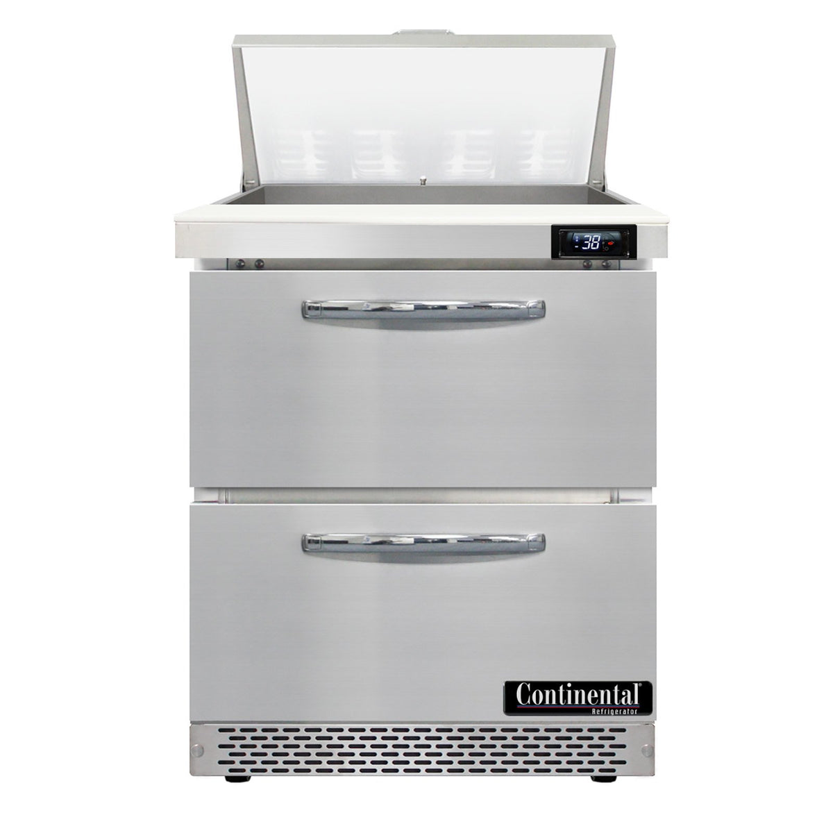 Continental Refrigerator D27N8-FB-D 27.5-Inch Sandwich & Salad Prep Table — 2 Drawers, 8 Pans, Stainless Steel Front