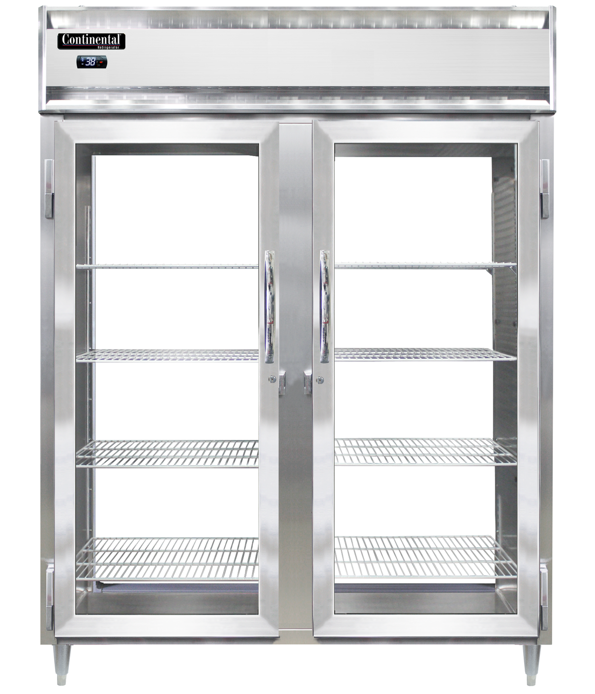Continental Refrigerator D2RENSSPT-GD-GD 57-Inch Pass-Thru Glass Door Refrigerator — 4 Doors, Stainless Steel Exterior