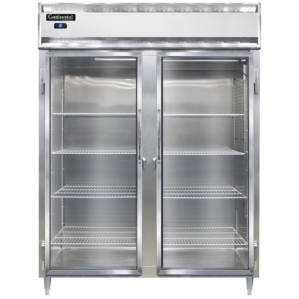 Continental Refrigerator D2RESNSAGD 57-Inch Reach-In Glass Door Refrigerator — 2 Doors, Stainless Steel Exterior