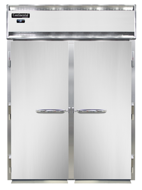 Continental Refrigerator D2RINRT-SD-GD 68.5-Inch Roll-Thru Glass Door Refrigerator — 4 Doors, Stainless Steel Front