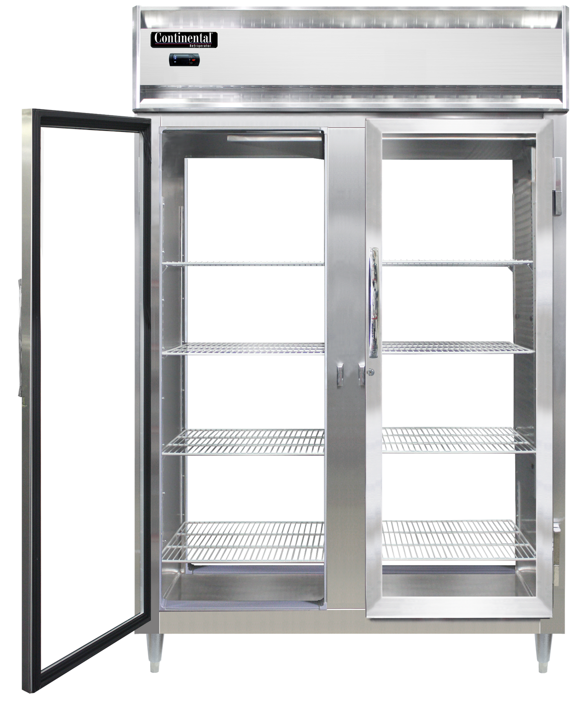 Continental Refrigerator D2RNSAPT-GD-GD 52-Inch Pass-Thru Glass Door Refrigerator — 4 Doors, Stainless Steel Exterior
