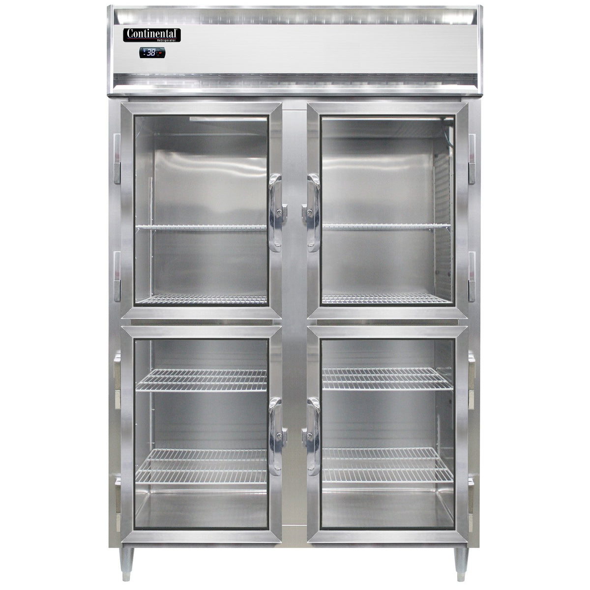 Continental Refrigerator D2RNSSGDHD 52-Inch Reach-In Glass Door Refrigerator — 4 Doors, Stainless Steel Exterior