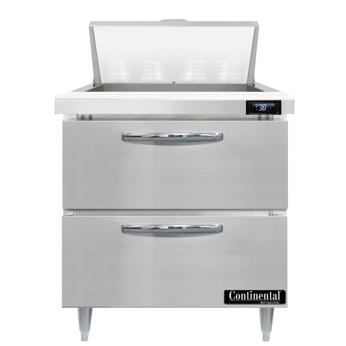 Continental Refrigerator D32N8-D 32-Inch Sandwich & Salad Prep Table — 2 Drawers, 8 Pans, Stainless Steel Front