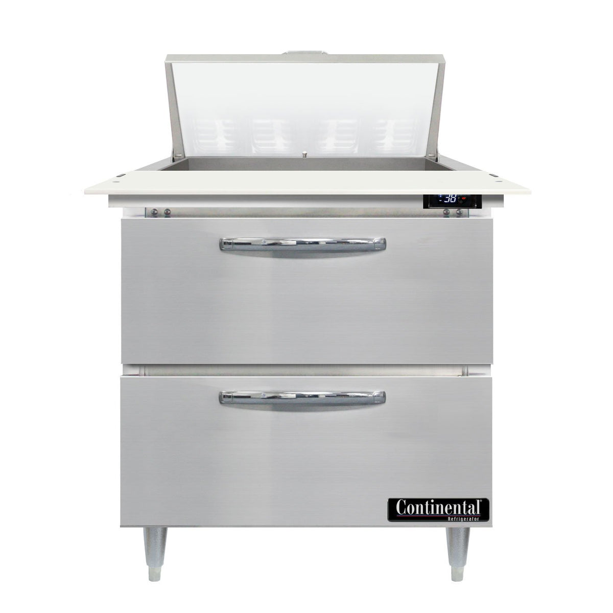 Continental Refrigerator D32N8C-D 32-Inch Sandwich & Salad Prep Table — 2 Drawers, 8 Pans, Stainless Steel Front