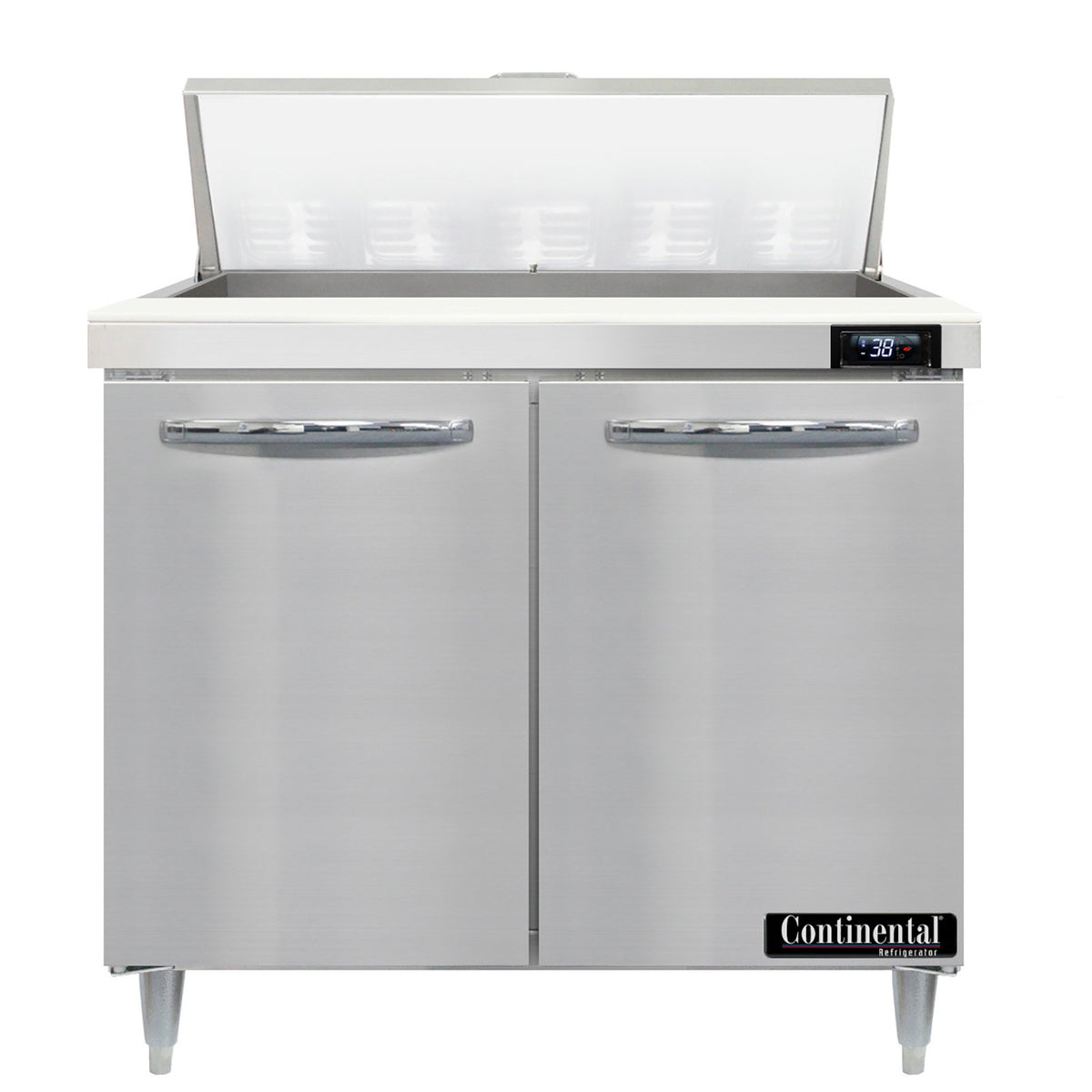 Continental Refrigerator D36N10 36-Inch Sandwich & Salad Prep Table — 2 Doors, 10 Pans, Stainless Steel Front