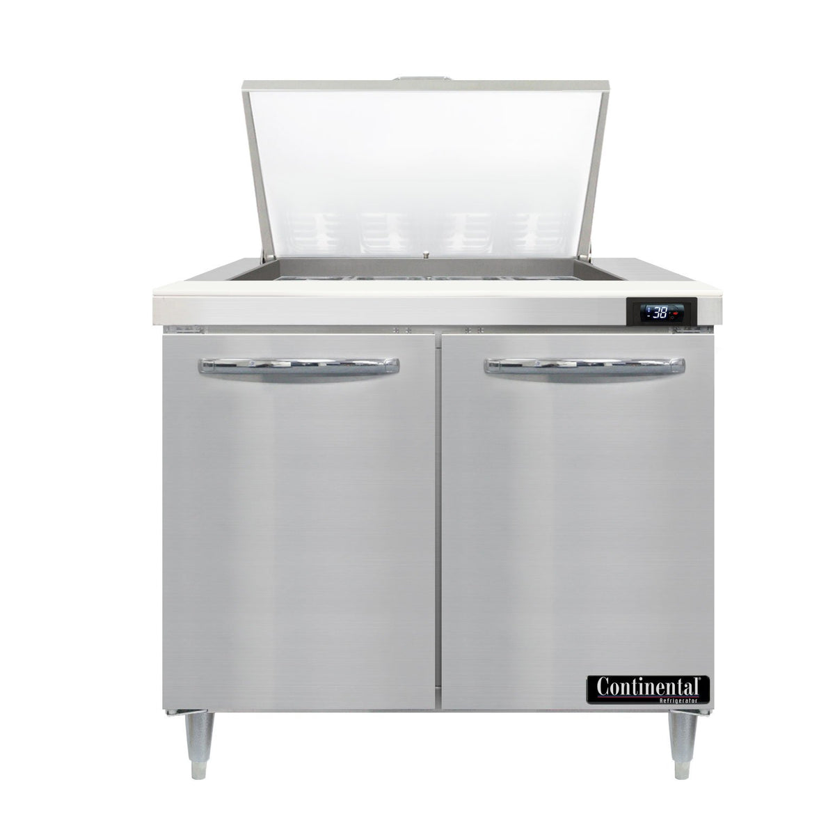 Continental Refrigerator D36N12M 36-Inch Mega Top Sandwich & Salad Prep Table — 2 Doors, 12 Pans, Stainless Steel Front
