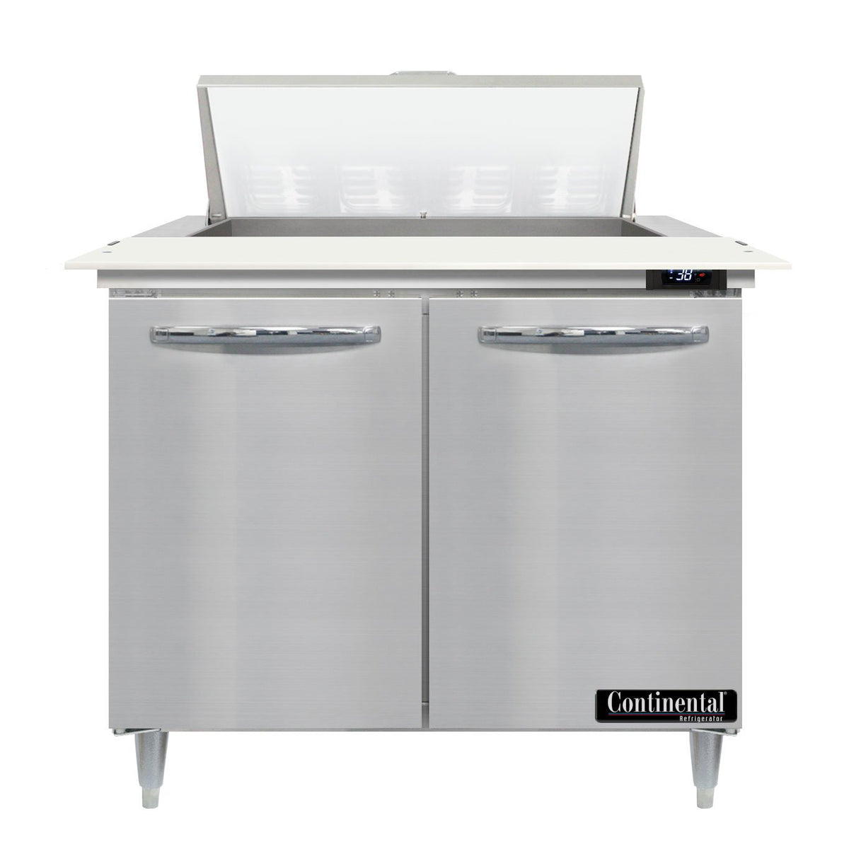 Continental Refrigerator D36N8C 36-Inch Sandwich & Salad Prep Table — 2 Doors, 8 Pans, Stainless Steel Front
