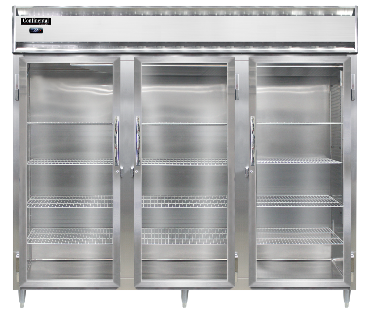 Continental Refrigerator D3RENSAPT-GD-SD 85.5-Inch Pass-Thru Glass Door Refrigerator — 6 Doors, Stainless Steel Exterior