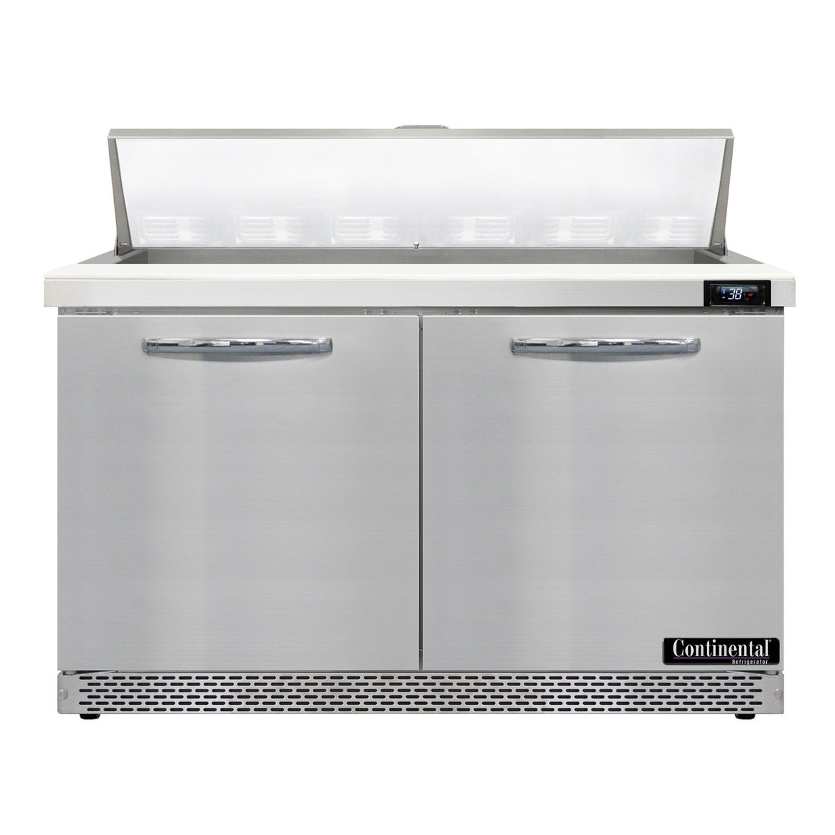 Continental Refrigerator D48N12-FB 48-Inch Sandwich & Salad Prep Table — 2 Doors, 12 Pans, Stainless Steel Front