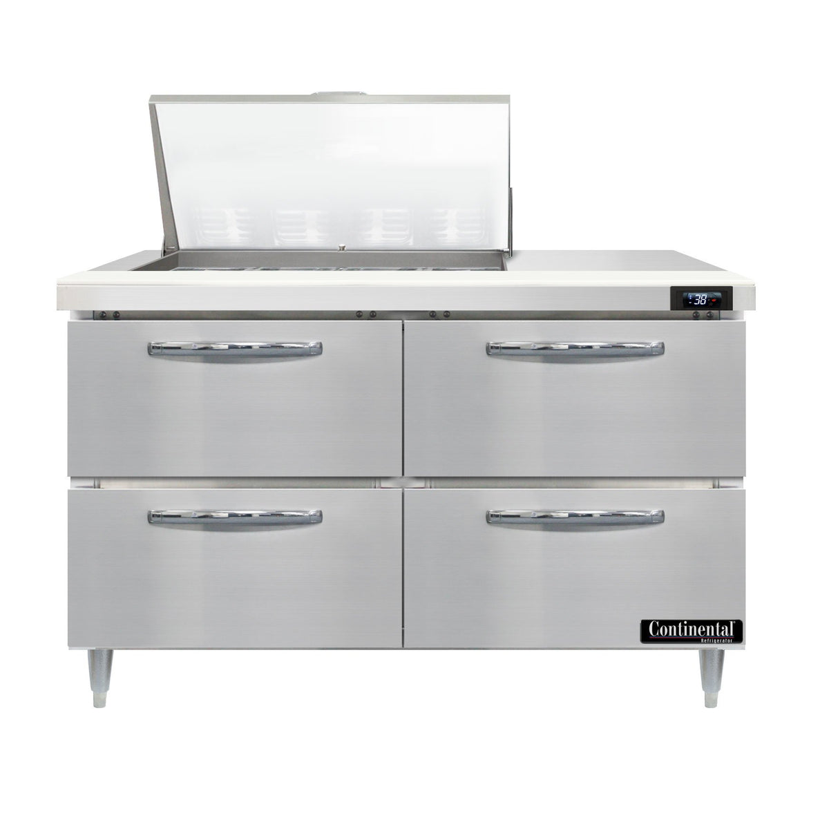 Continental Refrigerator D48N12M-D 48-Inch Mega Top Sandwich & Salad Prep Table — 4 Drawers, 12 Pans, Stainless Steel Front