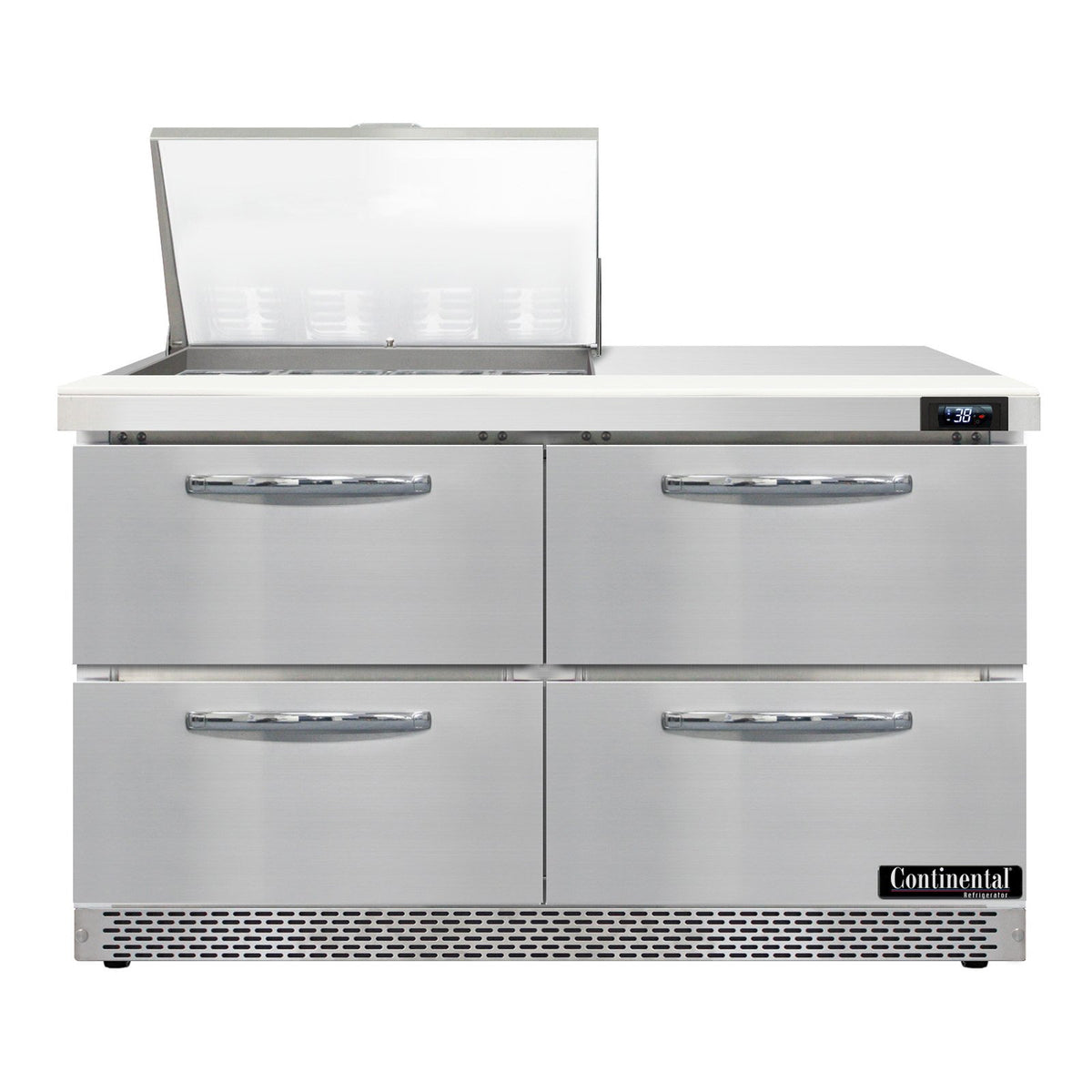 Continental Refrigerator D48N12M-FB-D 48-Inch Mega Top Sandwich & Salad Prep Table — 4 Drawers, 12 Pans, Stainless Steel Front