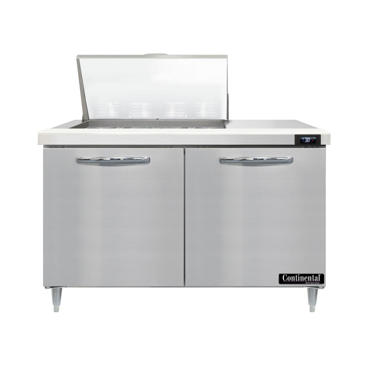 Continental Refrigerator D48N12M 48-Inch Mega Top Sandwich & Salad Prep Table β 2 Doors, 12 Pans, Stainless Steel Front