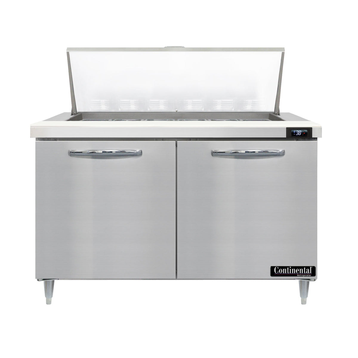 Continental Refrigerator D48N18M 48-Inch Mega Top Sandwich & Salad Prep Table — 2 Doors, 18 Pans, Stainless Steel Front