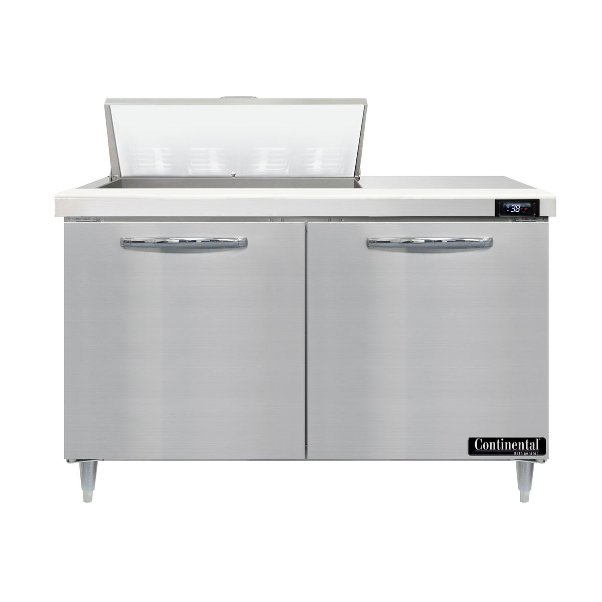 Continental Refrigerator D48N8 48-Inch Sandwich & Salad Prep Table — 2 Doors, 8 Pans, Stainless Steel Front