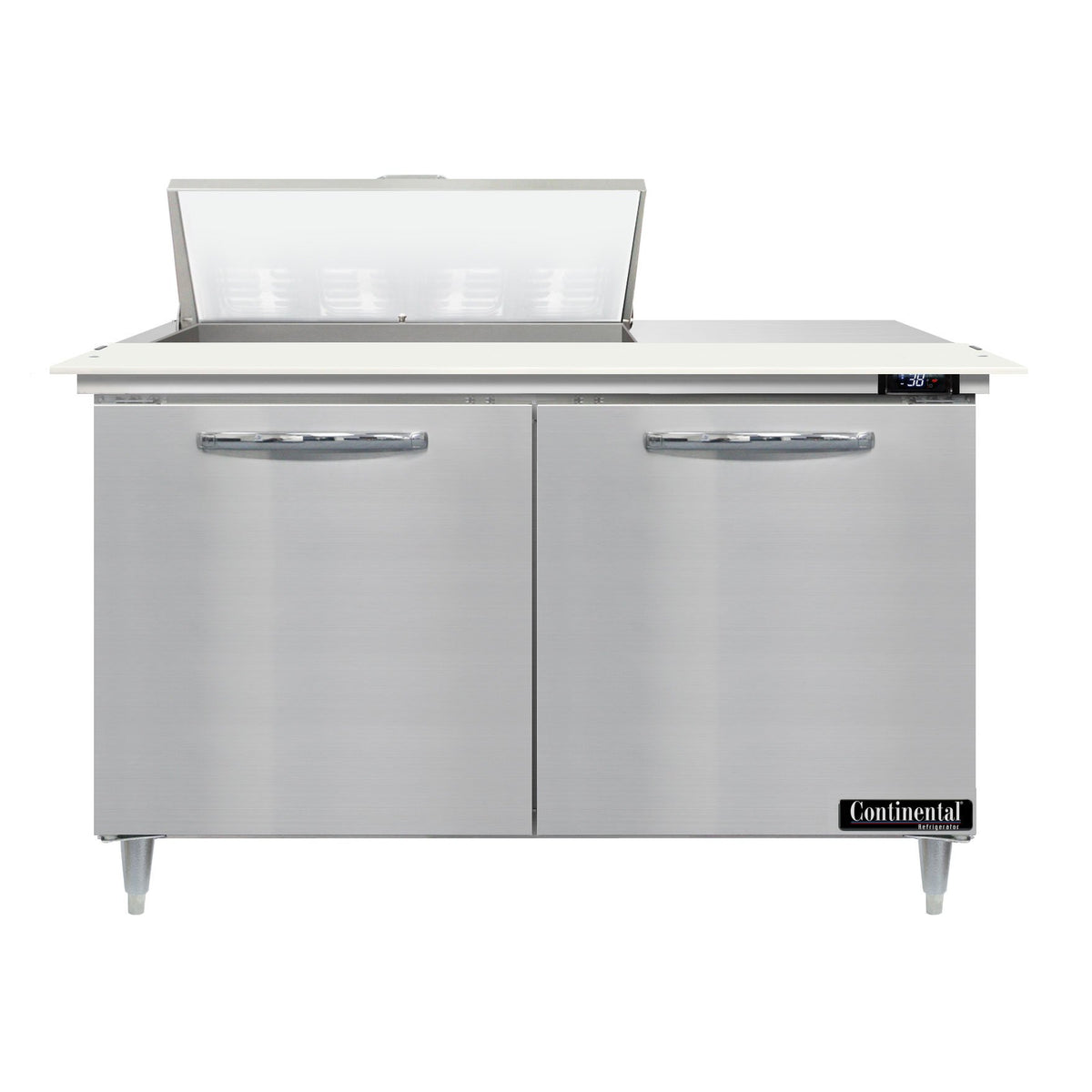 Continental Refrigerator D48N8C 48-Inch Sandwich & Salad Prep Table — 2 Doors, 8 Pans, Stainless Steel Front