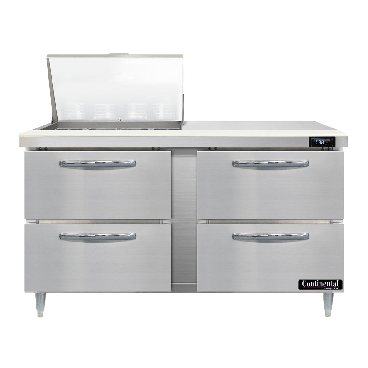 Continental Refrigerator D60N12M-D 60-Inch Mega Top Sandwich & Salad Prep Table — 4 Drawers, 12 Pans, Stainless Steel Front