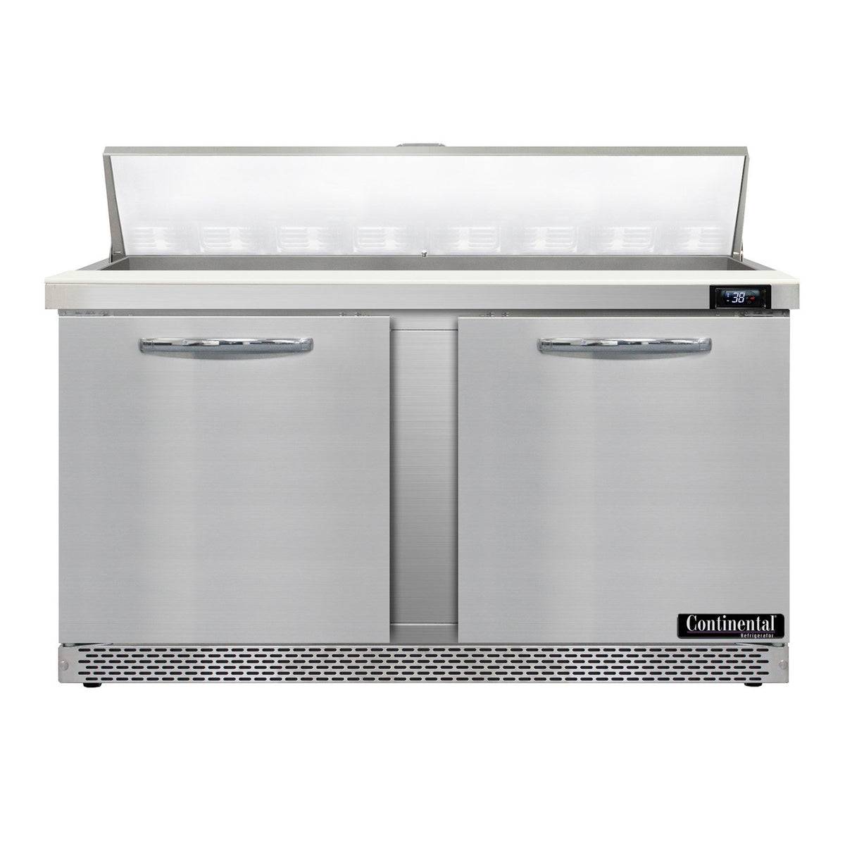 Continental Refrigerator D60N16-FB 60-Inch Sandwich & Salad Prep Table — 2 Doors, 16 Pans, Stainless Steel Front
