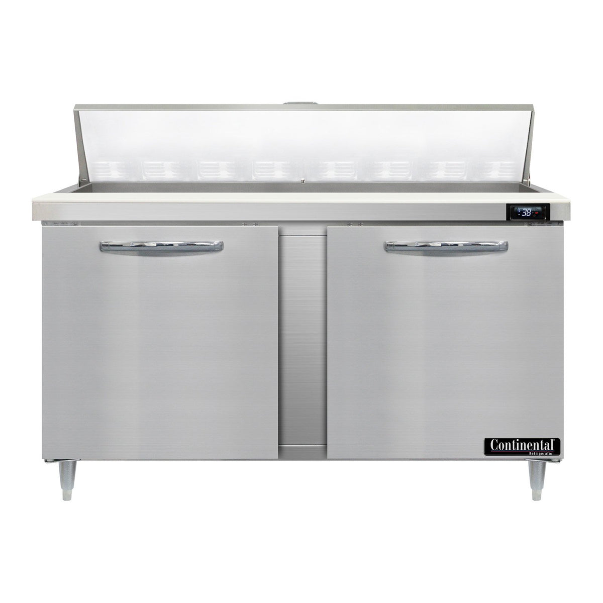 Continental Refrigerator D60N16 60-Inch Sandwich & Salad Prep Table — 2 Doors, 16 Pans, Stainless Steel Front