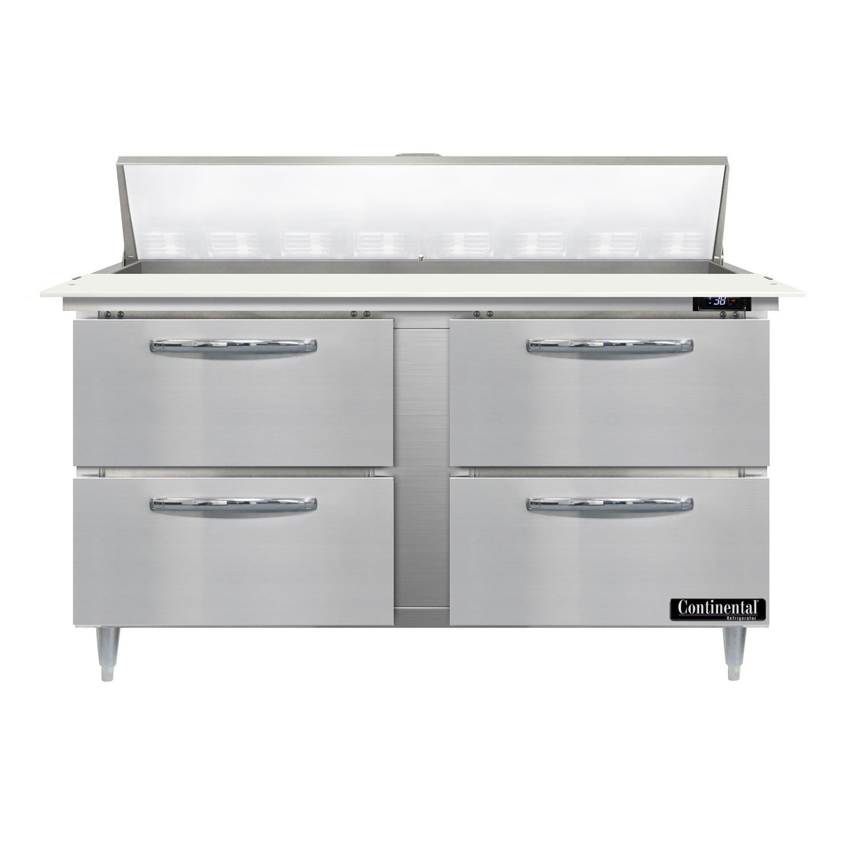 Continental Refrigerator D60N16C-D 60-Inch Sandwich & Salad Prep Table — 4 Drawers, 16 Pans, Stainless Steel Front