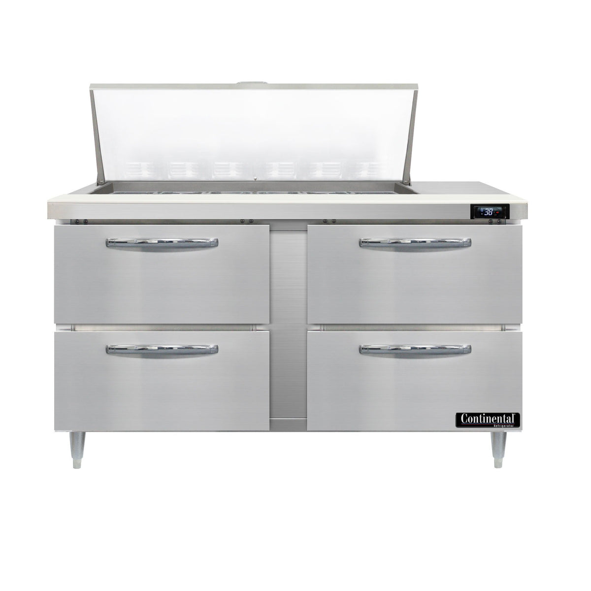 Continental Refrigerator D60N18M-D 60-Inch Mega Top Sandwich & Salad Prep Table — 4 Drawers, 18 Pans, Stainless Steel Front